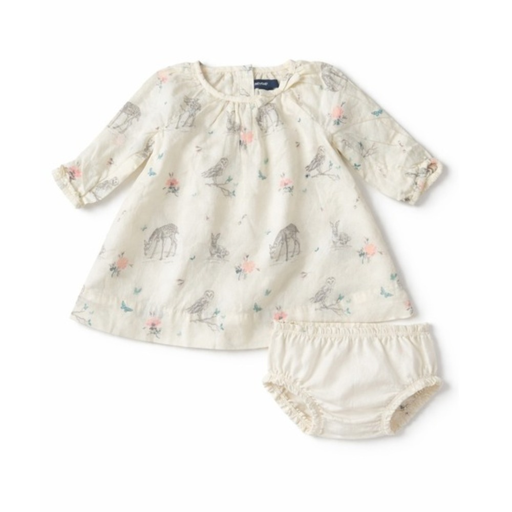 BabyGap Woodland Animal Print Dress and Diaper Cover Set 0-3 Months Cream NWT - Picture 1 of 9